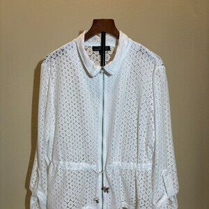 💟 Cottagecore Lace Draw String Long Sleeve White Blouse Size XL